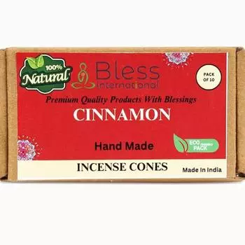 Bless International Cinnamon 100%-Natural-Incense-Cones Handmade-Hand-Dipped Organic-Chemicals-Free for-Purification-Relaxation-Positivity Pack Of 10 Cones