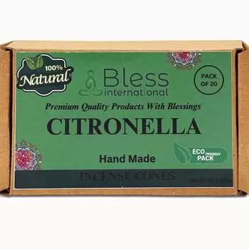 Bless International Citronella 100%-Natural-Incense-Cones Handmade-Hand-Dipped Organic-Chemicals-Free for-Purification-Relaxation-Positivity Pack Of 10 Cones