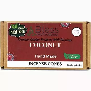 Bless International Coconut 100%-Natural-Incense-Cones Handmade-Hand-Omocked-Organic-Free-Chemicals-для-Очищения-Расслабления-Позитива Pack Of 10 Cones