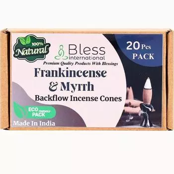 Bless-International Frankincense-and-Myrrh-100%-Natural-Incense-Backflow-Cones-for-Waterfall-Handmade-Organic-Chemical-Free-for-Purification Pack of 10 Cones