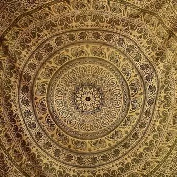 Bless International Handmade Indian hippie Bohemian Psychedelic Elephant Mandala Wall hanging Beach Throws Table Cloth Bedding Tapestry (Black & Gold) Poster