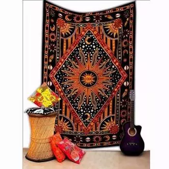 Bless International Handmade Индийский хиппи Богемный Психоделический Небесный Солнце Луна Настенный декор Постельное белье Гобелен (Золотой апельсин) Poster