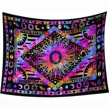 Bless International Handmade Индийский хиппи Богемный Психоделический Небесный Солнце Луна Настенный декор Постельное белье Гобелен (Фиолетовый Мульти) Poster
