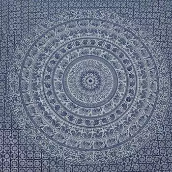 Bless International Handmade Индийский хиппи Богемный Психоделический Слон Мандала Настенный декор Постельное белье Гобелен (Темно-синий и серебристый) Poster