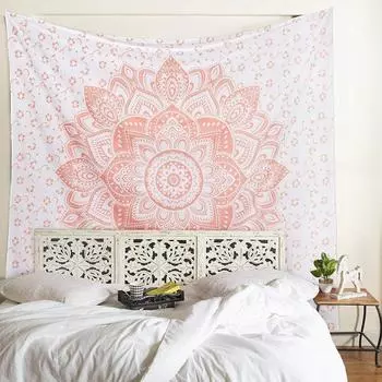 Bless International Индийская традиционная мандала Хиппи настенное украшение, хлопковый гобелен Ombre Bohemian Покрывало (Цветок розового золота) Poster