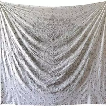 Bless International Индийская традиционная мандала Хиппи настенное украшение, хлопковый гобелен Ombre Bohemian Покрывало (Серый/Серебряный цветок) Poster