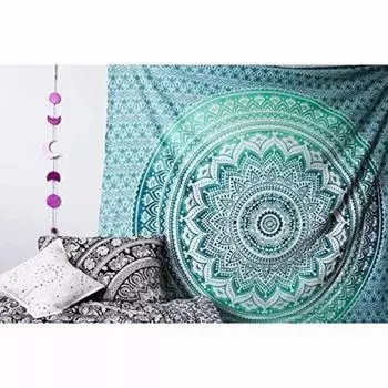 Bless International Индийская традиционная мандала Хиппи настенное украшение, хлопковый гобелен Ombre Bohemian Покрывало (Классический зеленый) Poster