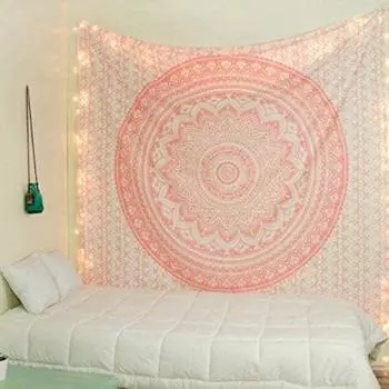 Bless International Индийская традиционная мандала Хиппи настенное украшение, хлопковый гобелен Ombre Bohemian Покрывало (Розовое золото) Poster