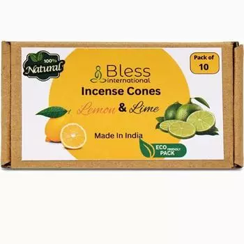 Bless International Lemon and Lime 100%-Natural-Incense-Cones Handmade-Hand-Dipped Organic-Chemicals-Free for-Purification-Relaxation-Positivity Pack Of 20 Cones