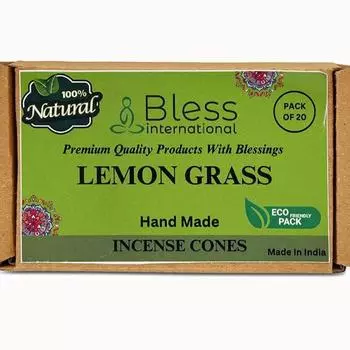 Bless International Lemon Gras 100%-Natural-Incense-Cones Handmade-Hand-Dipped Organic-Chemicals-Free for-Purification-Relaxation-Positivity Pack Of 10 Cones