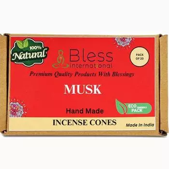 Bless International Musk 100%-Natural-Incense-Cones Handmade-Hand-Dipped Organic-Chemicals-Free for-Purification-Relaxation-Positivity Pack Of 10 Cones