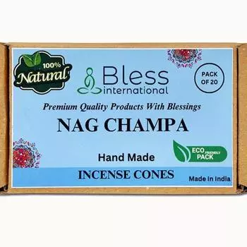 Bless-International Nag Champa 100%-натуральные-благовония-конусы ручной работы-обработанные вручную-органические-без-химии-для-очищения-расслабления-позитивности Pack Of 10 Cones