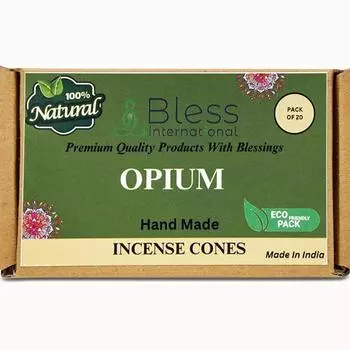Bless International Opium 100%-Natural-Incense-Cones Handmade-Hand-Dipped Organic-Chemicals-Free for-Purification-Relaxation-Positivity Pack Of 10 Cones