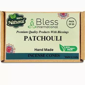 Bless International Patchouli 100%-Natural-Incense-Cones Handmade-Hand-Dipped Organic-Chemicals-Free for-Purification-Relaxation-Positivity Pack Of 10 Cones