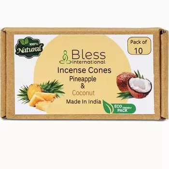 Bless International Pineapple and Coconut 100%-Natural-Incense-Cones Handmade-Hand-Dipped Organic-Chemicals-Free for-Purification-Relaxation Pack Of 10 Cones