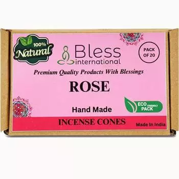 Bless International Rose 100%-Natural-Incense-Cones Handmade-Hand-Dipped Organic-Chemicals-Free for-Purification-Relaxation-Positivity Pack Of 10 Cones