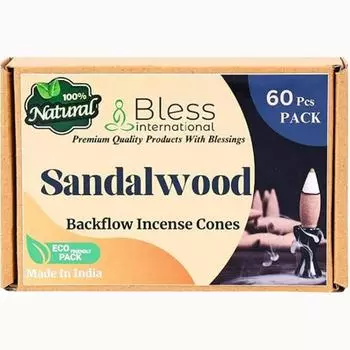 Bless-International Sandalwood-100%-Natural-Incean-Backflow-Cones-for-Waterfall-Handmade-Organic-Chemical-Free-for-Purification-Relaxation Pack of 10 Cones