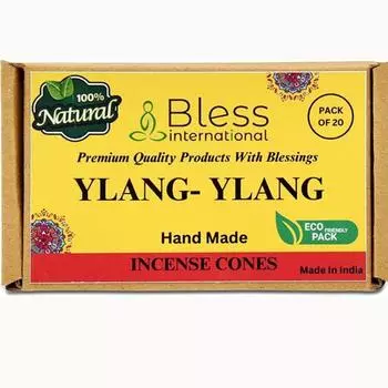 Bless International YLANG-YLANG 100%-Natural-Incense-Cones Handmade-Hand-Dipped Organic-Chemicals-Free for-Purification-Relaxation-Positivity Pack Of 10 Cones