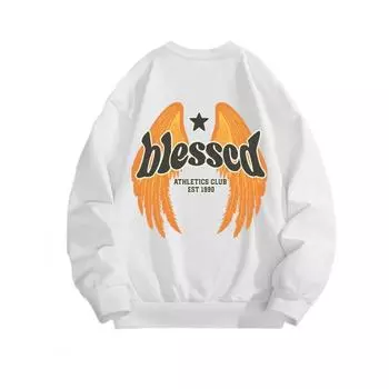 Blesscd Fashionable Printed Top, Autumn and Winter Casual Sportswear, Cotton Sweatshirt M белый