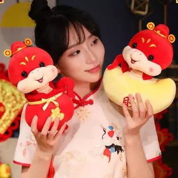 Blessing Chinese Zodiac Snake Doll Chinese Style Lucky Snake Doll Plushies Girls Toys 35cm-Style 1