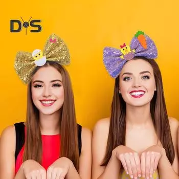 Блестки бант повязка на голову мультфильм яйцо кролик морковка декор универсальный пасхальный ободок детские аксессуары для волос 1pc красный