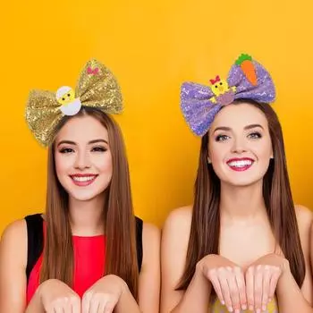 Блестки бант повязка на голову мультфильм яйцо кролик морковка декор универсальный пасхальный ободок детские аксессуары для волос 1pc фиолетовый