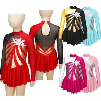 Блестки, цветочные украшения, открытая спина, лирическое балетное танцевальное платье, костюм для фигурного катания, танцевальная одежда для девочек 5-6 Years красный