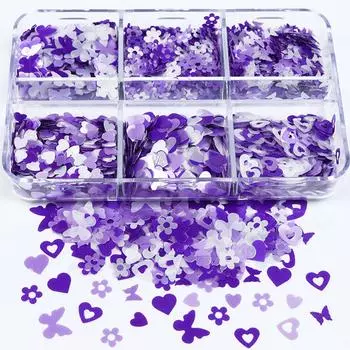 Блестки для дизайна ногтей 3D Блестки для ногтей в форме сердца для бабочки Цветочные хлопья Принадлежности для ногтей Украшения DIY Аксессуары