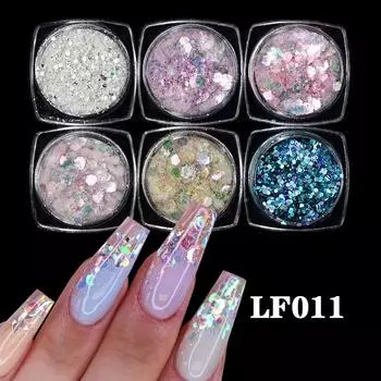 Блестки для дизайна ногтей Супер Блестящая Пудра Симфония Комбинация Блесток DIY Украшение для ногтей Набор из 6 цветов