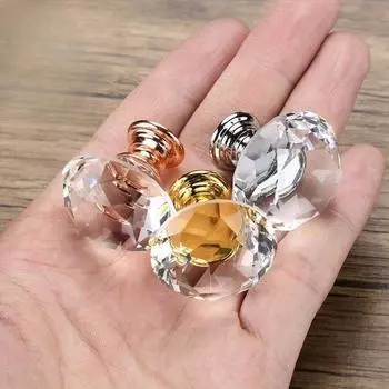 Блестящая акриловая хрустальная мебельная ручка с одним отверстием в форме ромба для дверцы ящика шкафа кухонного шкафа золотистый