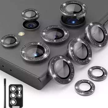 Блестящая алмазная защитная пленка для объектива камеры Samsung Galaxy S23 Plus S24 Ultra S24Ultra с металлическим кольцом и закаленным стеклом For Galaxy S23 Plus