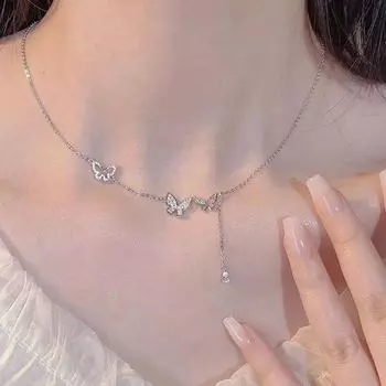 Блестящая бабочка кисточка ожерелье дамы изысканная элегантная ключичная цепочка простой темперамент ювелирные изделия аксессуары для дам подарок