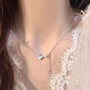 Блестящая бабочка кисточка ожерелье дамы изысканная элегантная ключичная цепочка простой темперамент ювелирные изделия аксессуары для дам подарок
