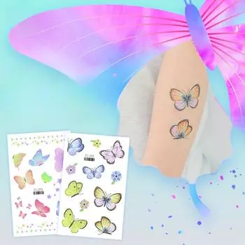 Блестящая бабочка/мультяшная русалка, временные татуировки для девочек-вечерние украшения с бабочками для детей 120*75MM
