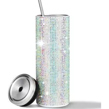 Блестящая чашка Бутылка для воды с бриллиантами на 20 унций Стакан со стразами Блестящие чашки из нержавеющей стали с крышками и трубочками Узкие стаканы с шипами Блестящие подарки