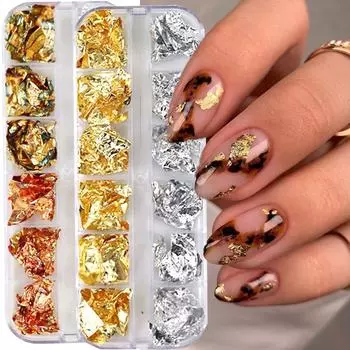 Блестящая фольга для ногтей, блестки, нерегулярные алюминиевые, золотистые, красные летние дизайнерские наборы, блестящие хлопья, гель, аксессуары для маникюра «сделай сам» Gold