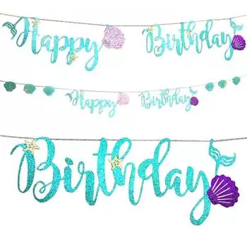 Блестящая гирлянда на день рождения с русалкой и ракушкой с одной буквой 2,5 м, блестящий баннер для первого дня рождения, декор для детского душа, крещения ONE