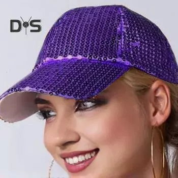 Блестящая кепка с пайетками, унисекс, шляпа для вечеринок, солнцезащитный козырек с длинными полями для взрослых и детей, кепка для выступлений на сцене, головной убор для уличных танцев фиолетовый