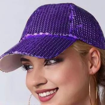 Блестящая кепка с пайетками, унисекс, шляпа для вечеринок, солнцезащитный козырек с длинными полями для взрослых и детей, кепка для выступлений на сцене, головной убор для уличных танцев фиолетовый