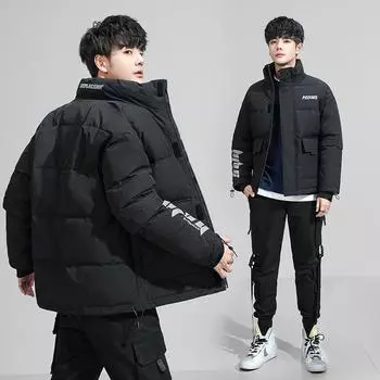 Блестящая красочная стеганая куртка мужская зимняя новая трендовая свободная короткая куртка с воротником-стойкой M синий