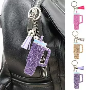 Блестящий мини-кулон в виде чашки, брелок в стиле рок, акриловая сумка, кружка, кисточка, очаровательное украшение, брелок для ключей, брелок для рюкзака фиолетовый