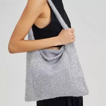 Блестящая мягкая трикотажная женская сумка через плечо, простая повседневная сумка-тоут подмышкой чёрный