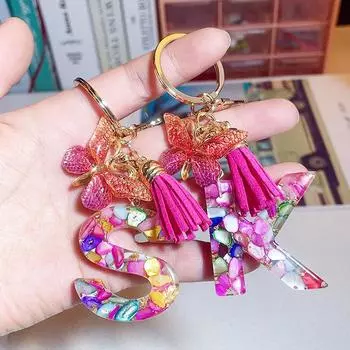 Блестящая подвеска в виде буквы AZ с кисточкой, бабочка, инициалы, брелоки, украшения для женских сумок, автомобильные безделушки, аксессуары as the picture