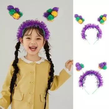 Блестящая повязка на голову Mardi Gras, карнавальный плюшевый ободок для волос с шариками, костюм для косплея, мерцающий головной убор для праздничного веселья