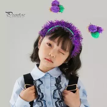 Блестящая повязка на голову Mardi Gras, карнавальный плюшевый ободок для волос с шариками, костюм для косплея, мерцающий головной убор для праздничного веселья фиолетовый