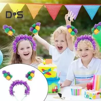 Блестящая повязка на голову Mardi Gras, карнавальный плюшевый ободок для волос с шариками, костюм для косплея, мерцающий головной убор для праздничного веселья фиолетовый