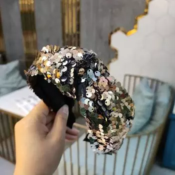 Блестящая повязка на голову с узлом, ретро, широкополая, модные женские аксессуары