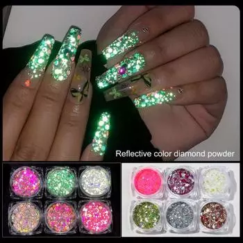 Блестящая пудра для ногтей Easy Paste Переливающаяся декоративная 6pcs