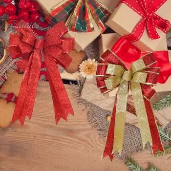 Блестящая пудра Рождественский бант Большой размер Многоразовые праздничные украшения Рождественская елка Подарочная коробка Упаковка Лента Бантик Подвеска Праздничные принадлежности