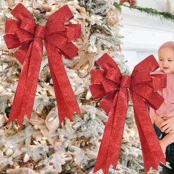 Блестящая пудра Рождественский бант Большой размер Многоразовые праздничные украшения Рождественская елка Подарочная коробка Упаковка Лента Бантик Подвеска Праздничные принадлежности